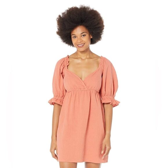 NEW Billabong Perfect Paradise Dress Chic Coral Mini Dress with Puff Sleeves S - Picture 2 of 13